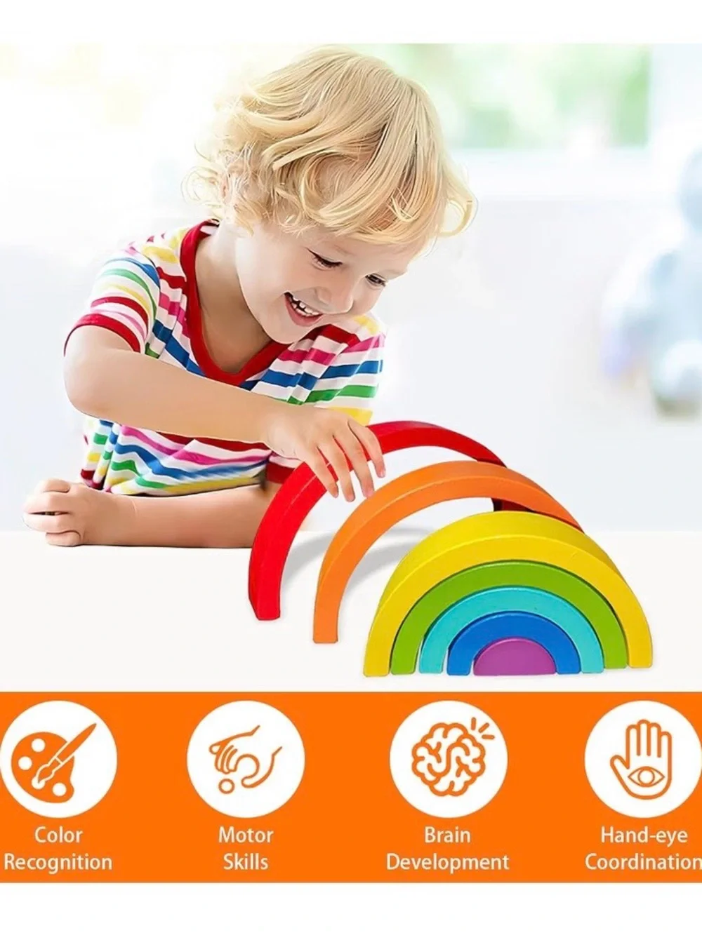 Wooden Rainbow Stacking Arch Toy - Multicolor